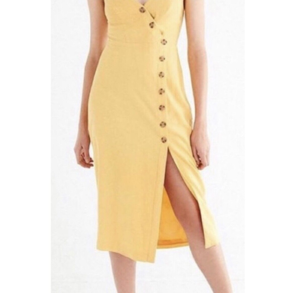 HARPER HERITAGE Button Up Mini Yellow Mini Dress Size Small Front Slit TC0373
